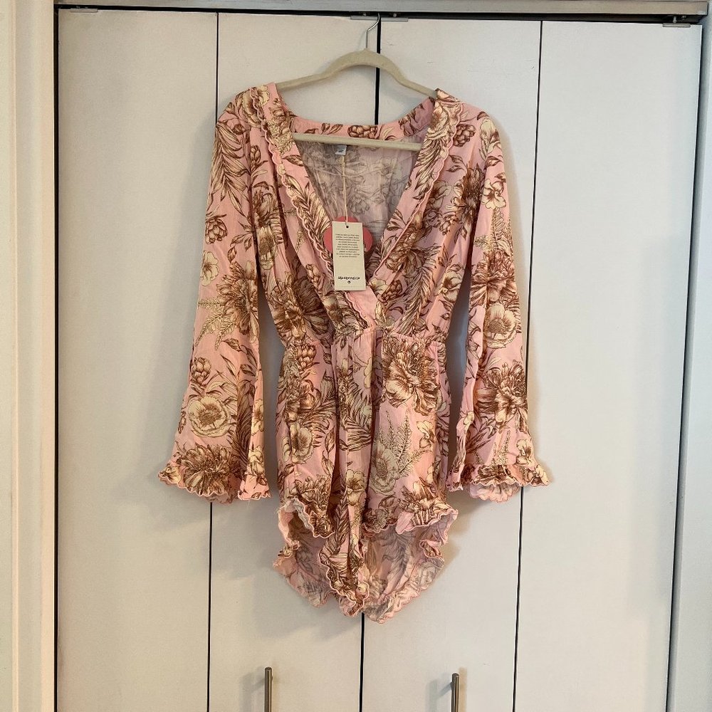 Women's Romantic Floral Print Flare Sleeve Romper - Agua Bendita x Target